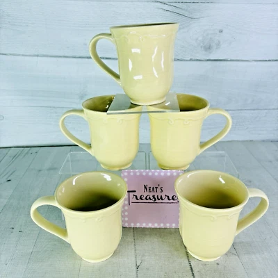 Corning Ware Corelle TRADITIONS YELLOW Embossed Stoneware 14oz Cups Mugs Set 5 - image 1 of 4