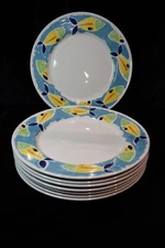 STEELITE INTERNATIONAL ENGLAND TEAL BORDER YELLOW FISH 8 CHOP PLATE 11 7/8" MINT