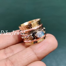 Rainbow Moonstone Gemstone 925 Sterling Silver Spinner Ring For Everyone Gift