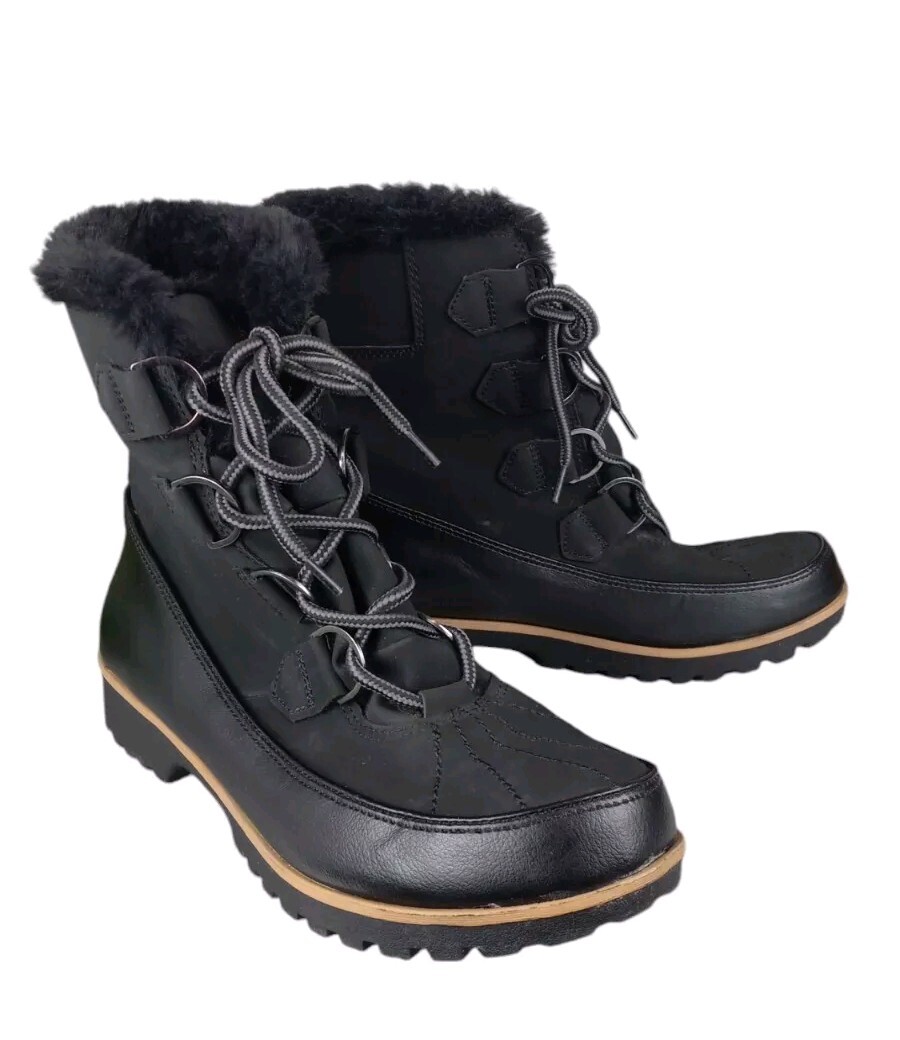 JBU Jambu Black Ankle Winter Boots Snow Memory Foam  Faux Fur Faux Leather 9M