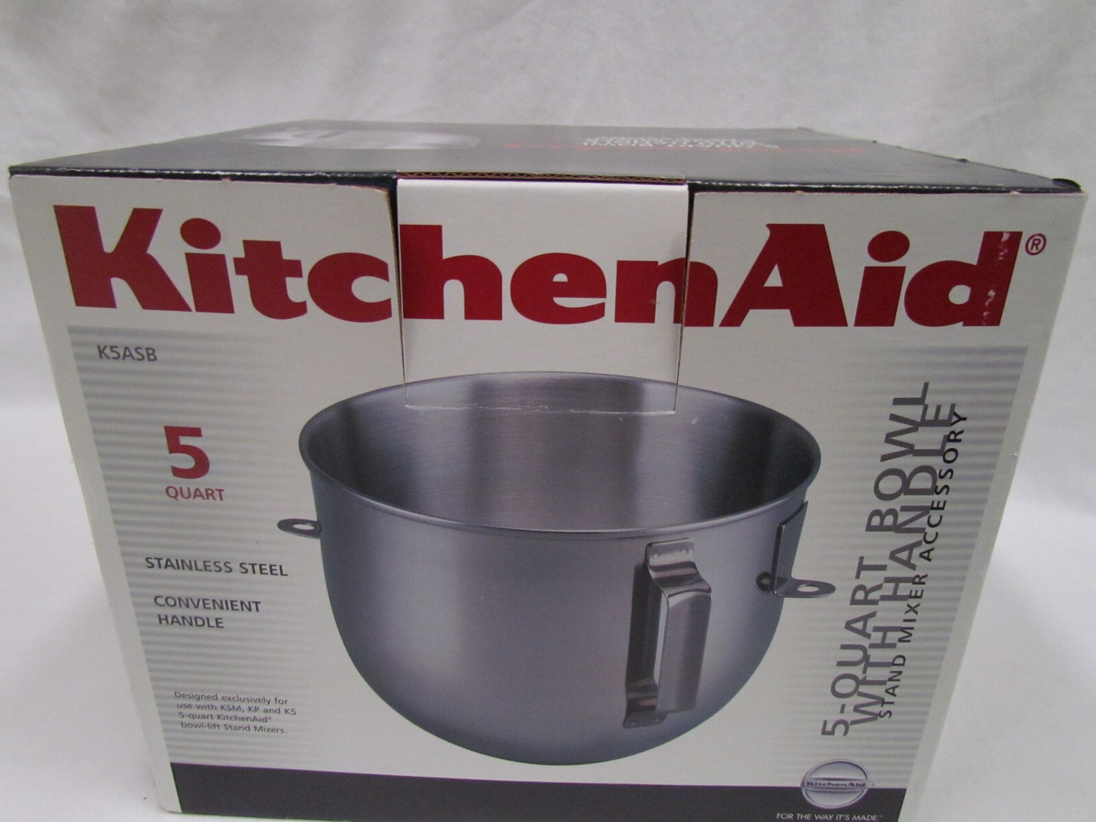 KitchenAid Bowl With Handle for 5-Quart Professional Stand Mixer Model K5ASB NEW