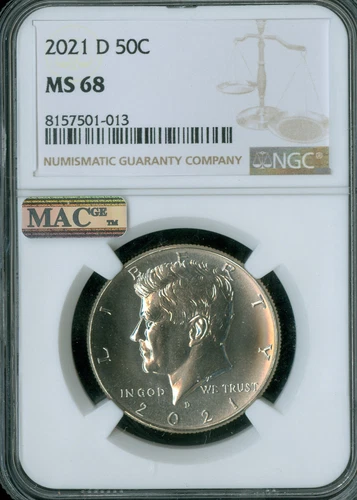 2021 D KENNEDY HALF DOLLAR NGC MS68 PQ 2ND FINEST MAC SPOTLESS   .