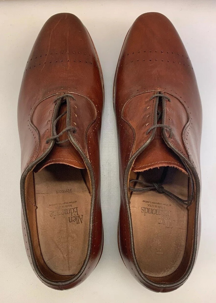 Allen Edmonds Men 8 D US Vernon Cap Toe Perf Saddle Brown USA Made