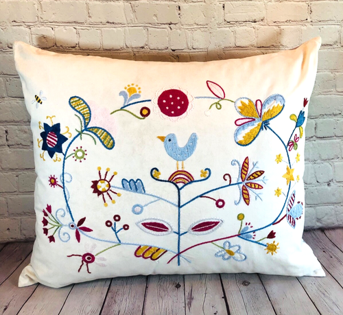 Ikea Alfhild Fagel Embroidered Bird Floral Pillow Cover 24"x 20” Set of Two - Picture 3 of 6