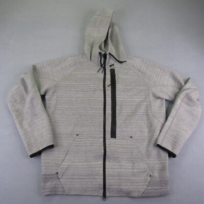 Nike Hoodie Mens Large Gray Tech Super Fleece Full Zip Up Jacket Sweatshirt ^