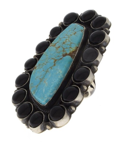 #8 Anillo llamativo turquesa con ónix negro alrededor de Anthony Skeets - Imagen 3 de 4