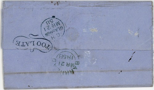 SCOTLAND 1858 FANCY TOO LATE in BLUE BARRHEAD + EDINBURGH DOTTED CIRCLE DUPLEX - Picture 3 of 3