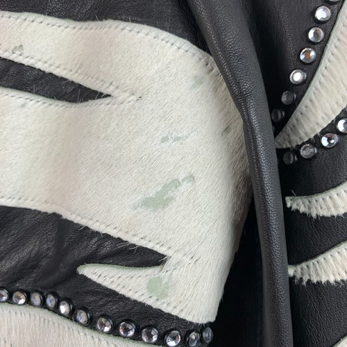Kippys Jacket Black Lamb Leather/White Cowhide Rhinestone Design Zip Lined Sz 6 - Picture 12 of 13