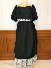Vintage Black Satin Puff-Sleeve Lace Prom Party Formal Dress Sz 19 USA ilgwu
