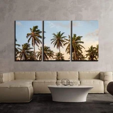 Wall26 - Palm Trees under Blue Sky - Canvas Art Wall Decor - 16"x24"x3 Panels
