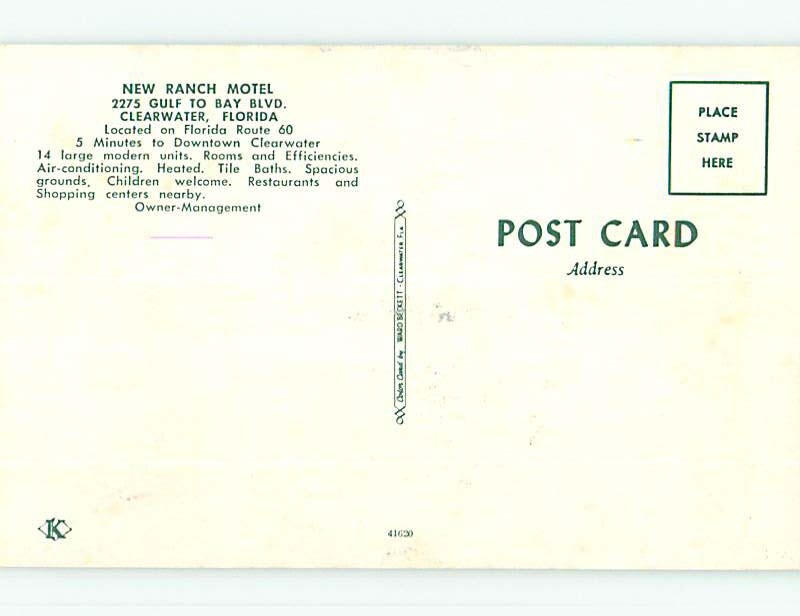 Unused Pre1980 OLD CARS & NEW RANCH MOTEL Clearwater Florida FL u6685