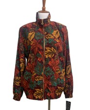 Nwt Vintage Teddi Novelty Shoulder Pads Autumn Fall Leaves Print Zip Jacket Sz S