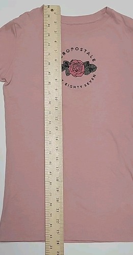 Aeropostale Classic Crew T Shirt Women XS Fitted Short Sleeve Pink Rose Graphic - Picture 5 of 11