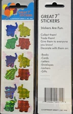 12 packages of Prismatic Elephant Stickers, "Great 7" Sticker Designs, PPZ1414