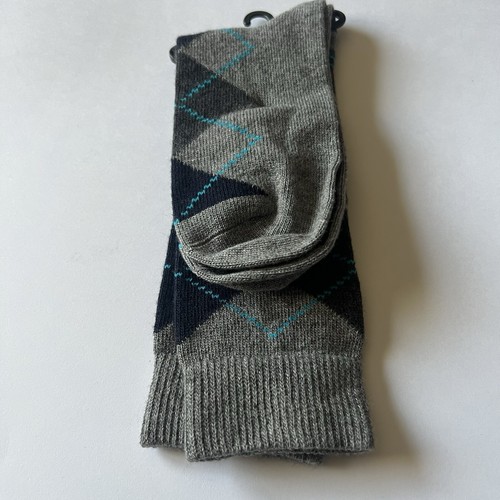NORDSTROM MENS CASHMERE BLEND ARGYLE SOCKS BLUE GREY OS NWT - Picture 4 of 8