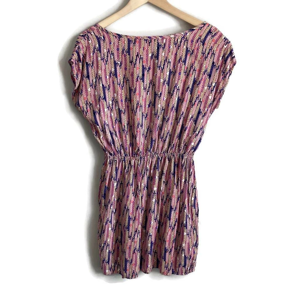 Blusa Soprano Mujer Rosa Azul Geométrica Manga Gorra Cuello Barco Cintura Elástica S Foto 2 de 4