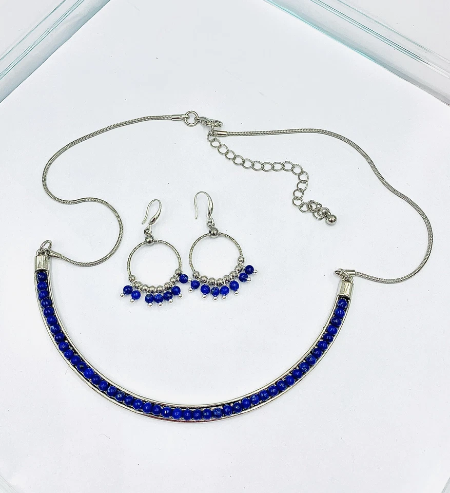 Natural Lapis Lazuli Necklace & Earnings (925 hooks)Set Brand New - Image 2 of 4