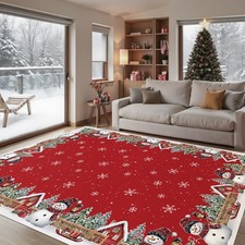 Christmas Snowman Washable Area Rug 5 x 7 Ft, Xmas Tree Soft Non Slip Large R...