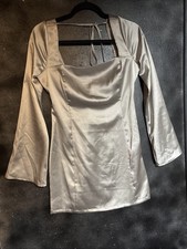 Wild Fable women's metallic satin bell sleeve bodycon square neck mini dress S