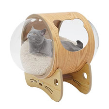 Modern Cat Wooden Pet Bed House in the Shape of a Spaceship Space Capsule with S
