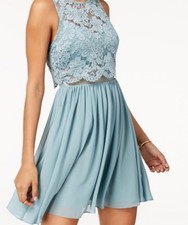 City Studio Light Blue Lace Fit & Flare Dress Size 1 Juniors