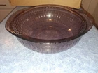 Vintage Cranberry Pyrex 2 QT 2 LITER Round Casserole Dish Ribbed Bowl 024-S