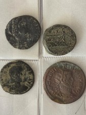 Konvolut 4 antike Bronzem&uuml;nzen - R&ouml;mer & Griechen (u.a. Diokletian, Athena)
