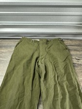 VINTAGE US ARMY Pants Mens Large Reg Green Wool Tweed Cargo Serge Button Fly