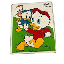 Vintage Playskool Disney Huey Dewey  Louie Wooden Tray Puzzle 190-14 Retro