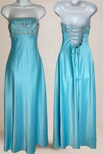 VTG  Cache Prom Dress Maxi Ball Gown Blue Fairy Princess 90s Y2K Corset Bead 4