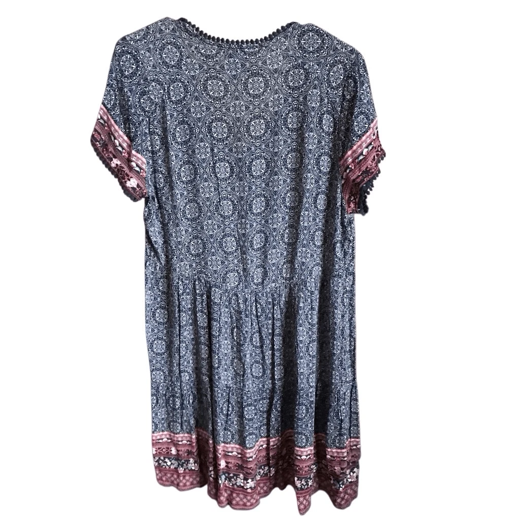 VETEMENTS Knox Rose taglia Medium blu abito manica corta pom bordo scollo a V (S8)