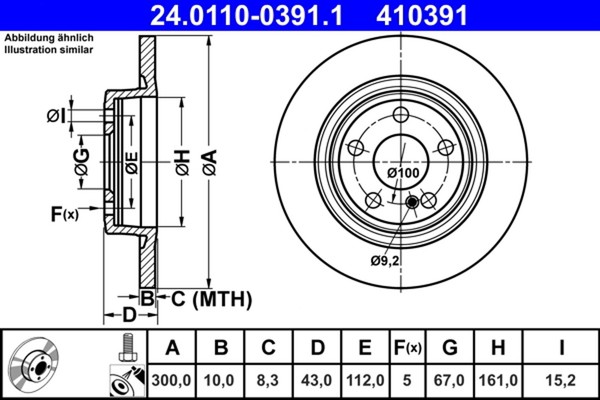 2X Bremsscheibe ATE 24.0110-0391.1 FüR Mercedes R172 SLC SLK 180 172 431 200 434-image