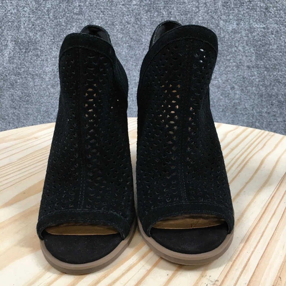 Botas Lucky Brand para mujer 5 M Livey botín cuero negro punta abierta tobillo bloque Foto 4 de 4