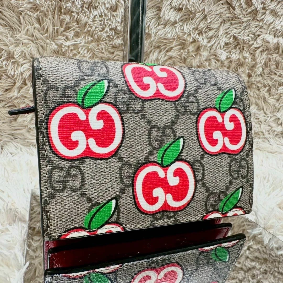 [Qualité inutilisée] Gucci Portefeuille Bifold Beige Apple Supreme Accessoires inclus