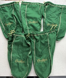 Lot of 5 - Large Crown Royal Green Apple Bag 13 Inch bags- 1.75 Liter Gold Trim