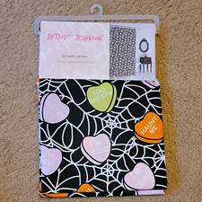 NWT Betsey Johnson Halloween Candy Hearts & Spiderweb shower curtain 70x72"