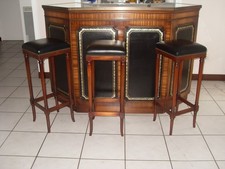 LOT MAPLE- LAMBALLE-BAR cuir noir et acajou avec 3 tabourets de bar  cuir noir-
