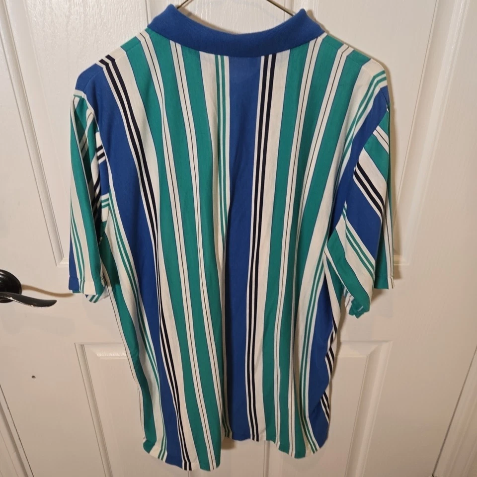 Camisa Polo Arnold Palmer De Colección Para Hombre Grande Alta LT Rayas Azul Verde Poliéster Foto 3 de 4