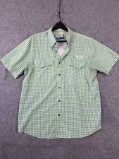 Magellan Seersucker Fishing Shirt Mens L Blue Green Gingham Relaxed Fit Outdoors