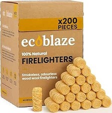 200 Ecoblaze Natural Firelighters Fast Lighting Odourless for BBQ Stove Fire 0.09 per lighter