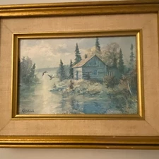 VTG Lithograph 1983 Print Artist James Keirstead “Sundown Otter Lake “ Framed