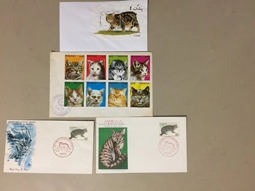 Four fdc with CAT stamps:2X Japan,Paraguay 8 stamps,Afghanistan SS