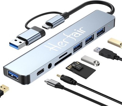 8 In 1 Port USB C Expander USB 3 Hub Type-C Splitter Type C Dock Multiport Adapt
