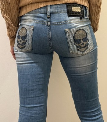 PHILIPP PLEIN Woman s Blue Jeans Skull Stones Size 28 
