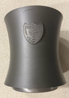  Vintage Dom Perignon Ice Bucket, Brushed Pewter, 8.75 inches top X 7.75 across