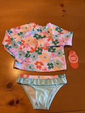 NWT Girls 2Pc Bathing Suit Size 12 Months Swim Suit UPF50 Swim Shirt Sleeves
