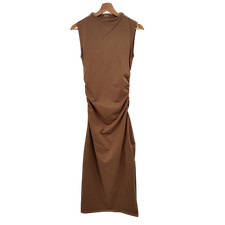Quince Women Stretch Cotton Jersey Mock Neck Midi Dress Mocha Brown XS