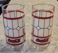 New Coke Coca Cola Tiffany Soda Pop Frosted Stain Glass Tumbler Glasses Lot of 2