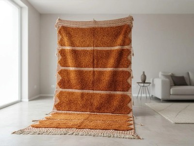 Burnt Orange Rug Handmade Wool Berber Textured Statement Carpet,Luxury Rust Moro