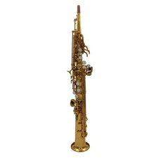 Eastern Music gold lacquered one-piece straight soprano saxophone to High F# key